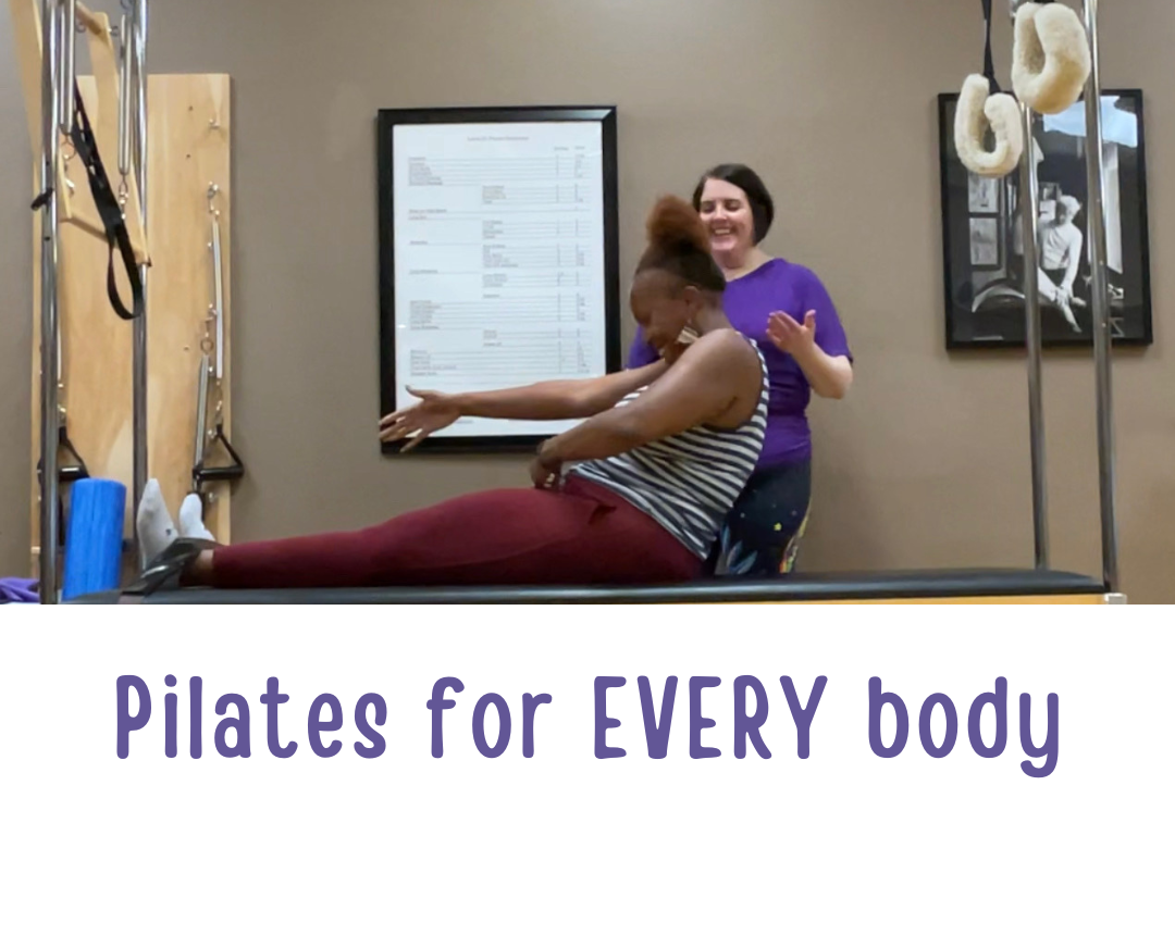 Rachel Piper teaching a Pilates equipment session to a recipient of the Rivercity Pilates Diversity Scholarship.